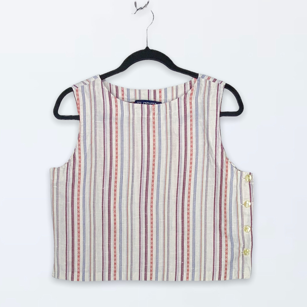 Vintage Linen Blend Striped Sleeveless Top